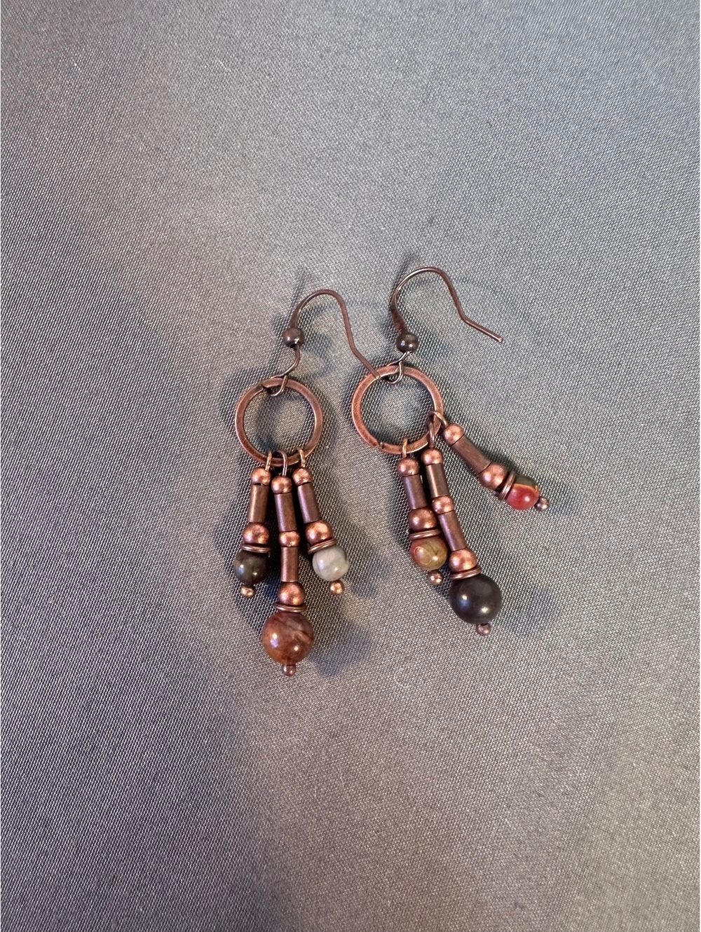 Boho Beaded Dangle Earrings Brown and Copper